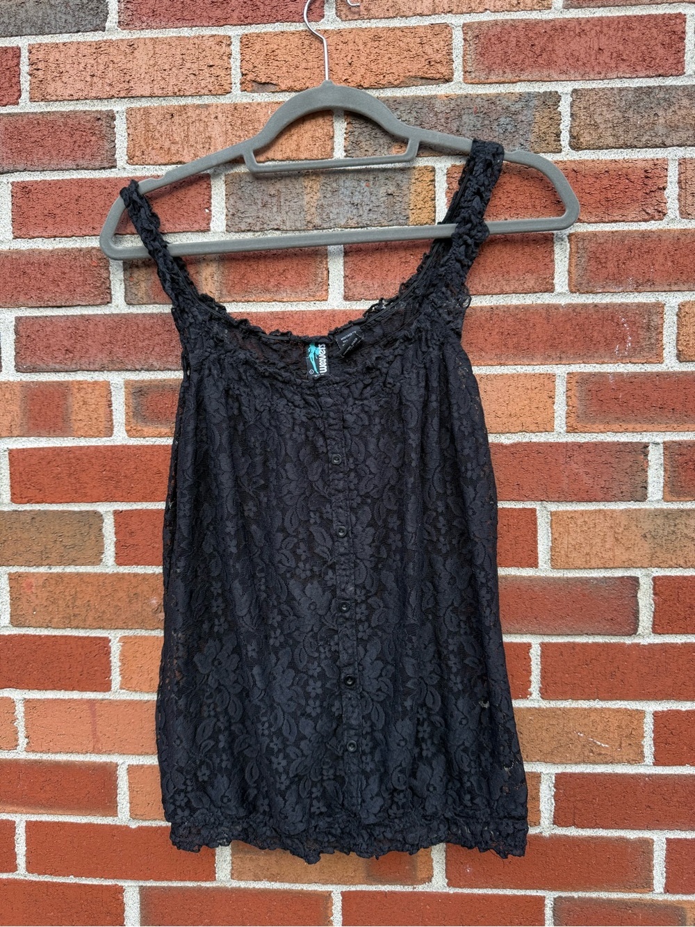Wet Seal Black Floral Lace Sleeveless Button Front Tank Top Size Large